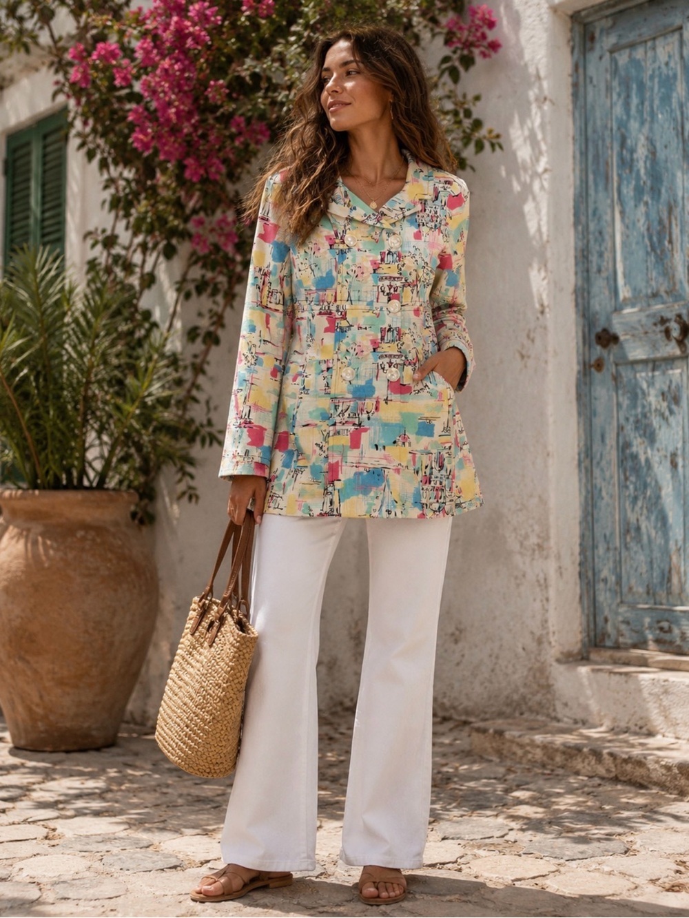 ie Petite City Scene Lined Empire Coat